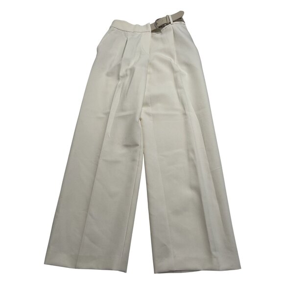 Mango Buckle Waistband Straight Leg Pants in White - Picture 1 of 4